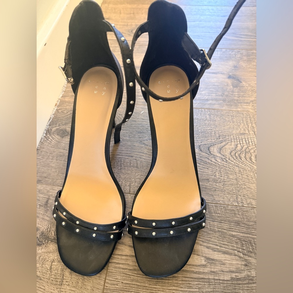 A New Day Women's Black Studded Ankle-Strap Heels